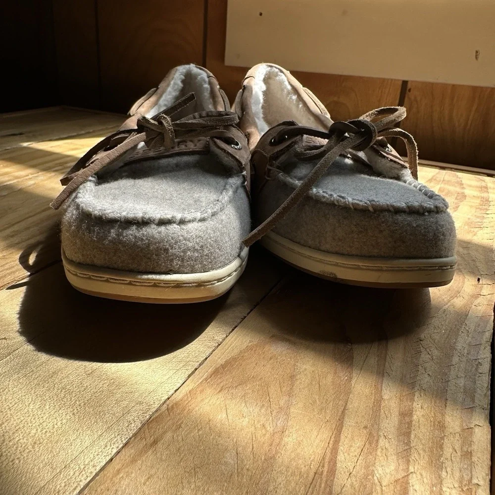 NEW SPERRY Angelfish 1 Eye Boat Shoe Women's Size US 8.5 Gray Grey Brown Cozy